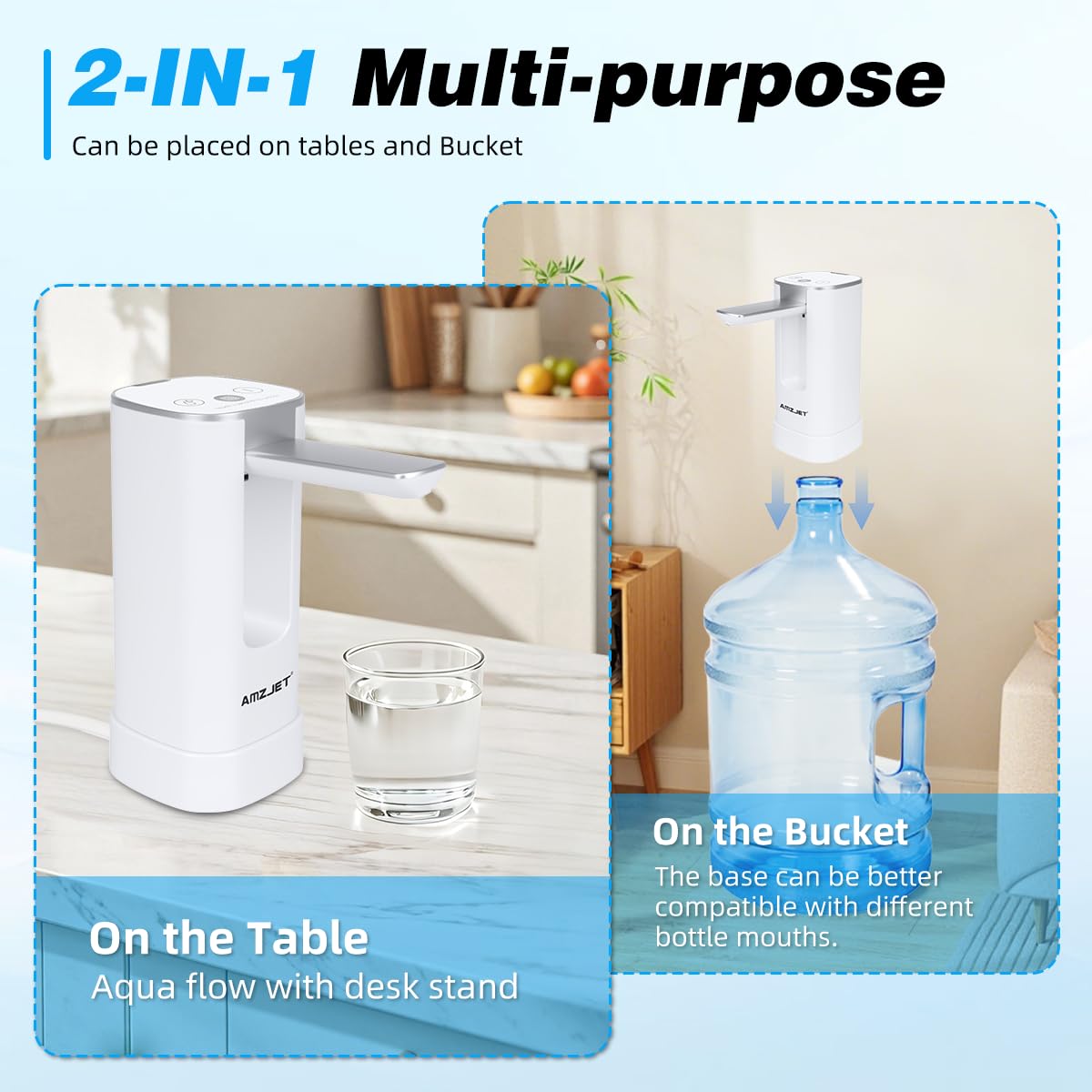 Distributeur d'eau pour bouteille de 18 litres avec affichage numérique, 4 modes de distribution, pompe à eau électrique portable avec chargement USB, bec pliable, pompe à eau de qualité alimentaire