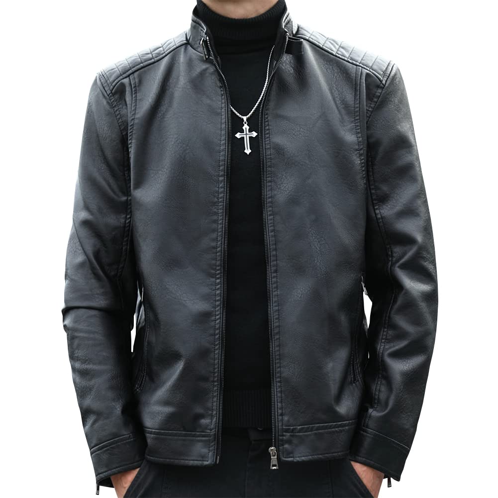 Womleys Mens Casual Stand Collar Faux Leather Jacket Biker Motorcycle Jackets