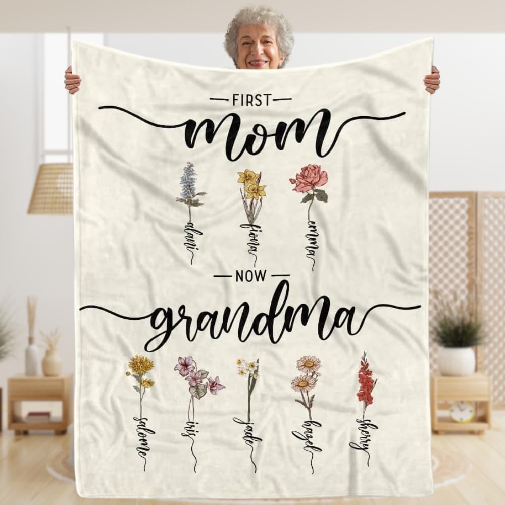 Personalized Grandma's Garden Blanket - Custom Birth Month Flowers & Grandkids Names, Mother's Day Gift - View #5