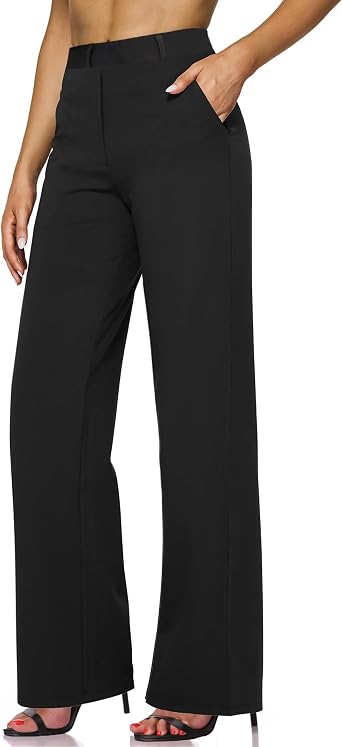 Narcissus Womens High Waisted Wide Leg Work Pants with Pockets | Tailored wide leg fit, High waist, Front pleats, Belt loops, Side pockets, Full length, Office and business casual