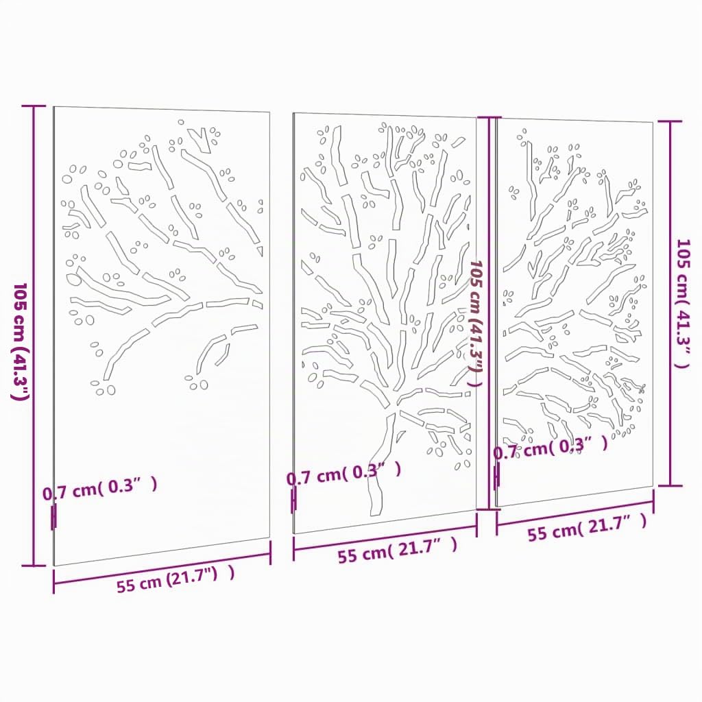 vidaXL Decorazioni Muro Giardino 3pz 105x55 cm Albero Acciaio Corten