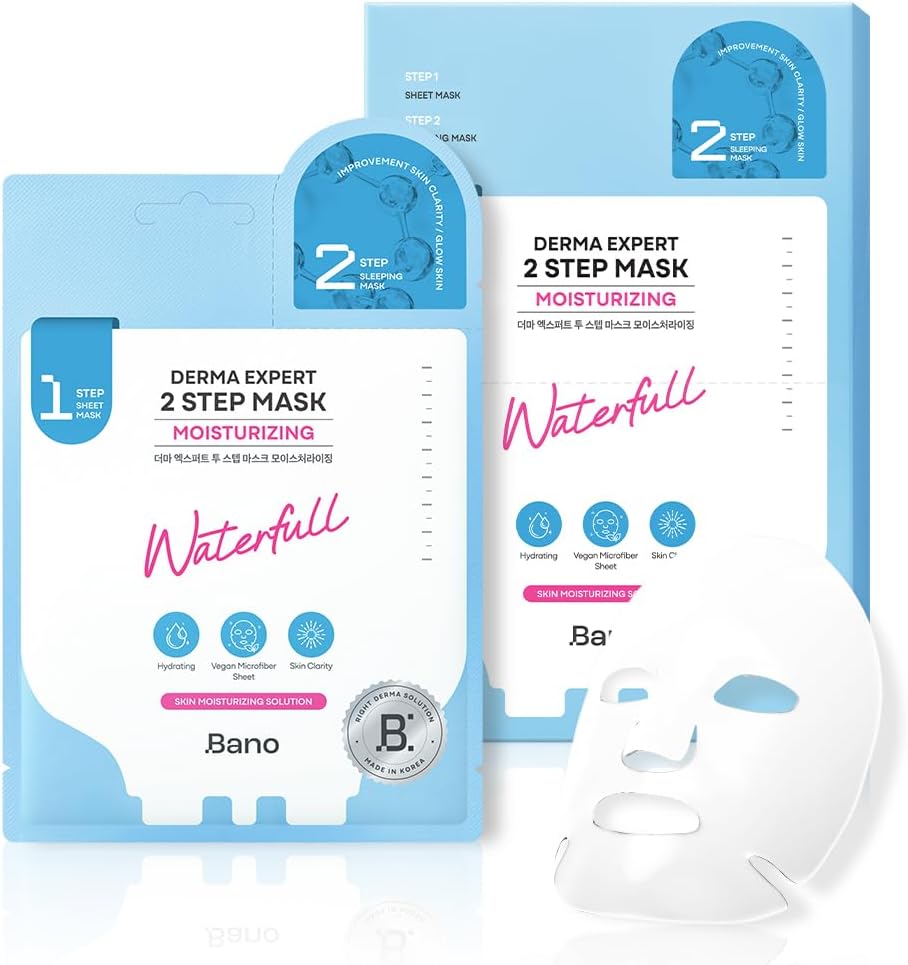 Derma Expert 2 Step Moisturizing Face Mask – 2 in 1 Hydrating Sheet & Sleeping Mask with Hyaluronic Acid, Ceramide & Niacinamide | Supports Skin Barrier & Glow | Korean Skincare | 7 Sheets