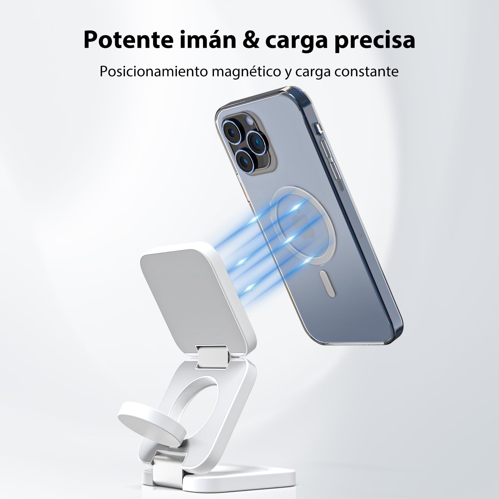 KU XIU 3 in 1 caricatore wireless per iphone, supporto magnetico pieghevole per iPhone 16/15/14/13/12 Pro/Plus/Pro Max/Mini, caricabatterie rapido da 5 W per Apple Watch 9/8/7/6/5/4/SE, per Airpods