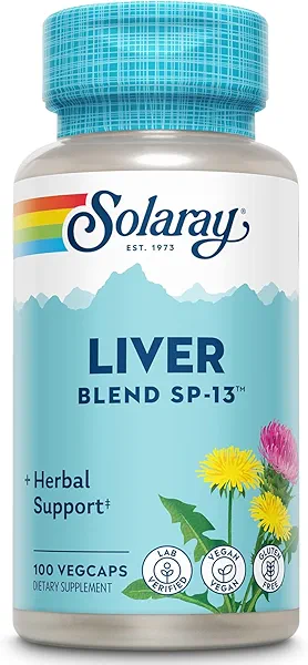 SOLARAY Liver Blend SP-13 - Traditional Herbal Support with Milk Thistle Extract, Dandelion Root, Burdock, Kelp, Peppermint and Trace Minerals - 60-Day Guarantee, 100 Servings, 100 VegCaps