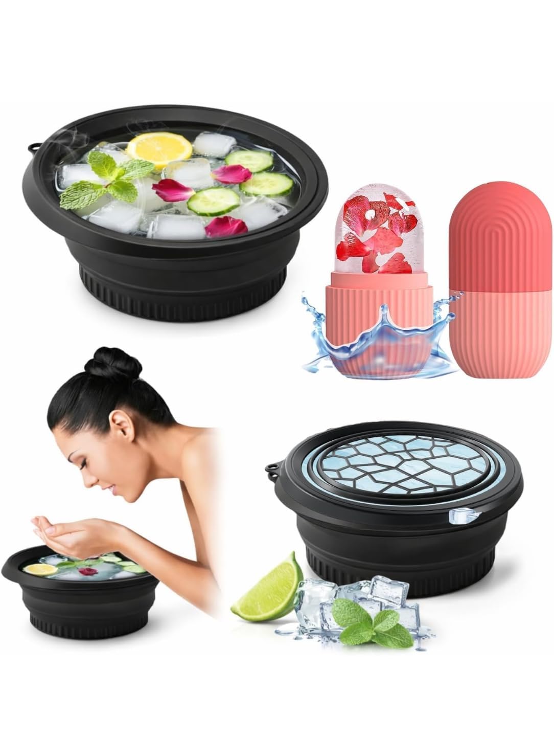 Ice Face Bath Bowl with Ice Roller, Collapsible Silicone, Facial Skin Care Set, for Face Cooling and Pore Tightening-picture-26