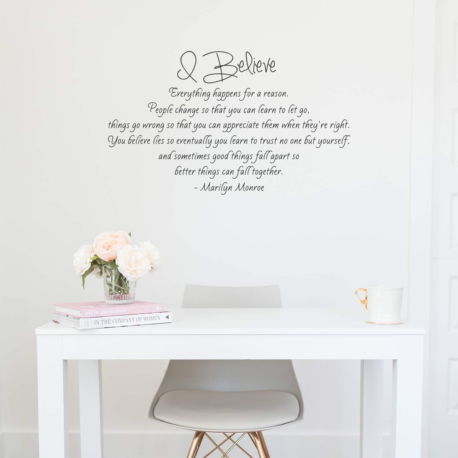 Vinyl Wall Art Decal - I Believe - Marilyn Monroe - 21" x 36" - Modern Inspirational Cute Quote Sticker for Bedroom Closet Living Room Office Decor