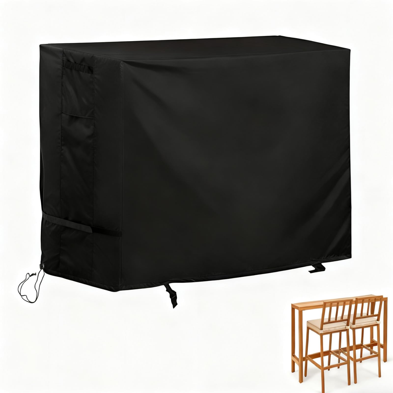 Flymer Outdoor Bar Table Cover Waterproof, 155L x 85W x 90H cm Garden Dining Table Set Cover with Handles and Air Vents, 420D Heavy Duty High Bar Tables Set Covers, Black