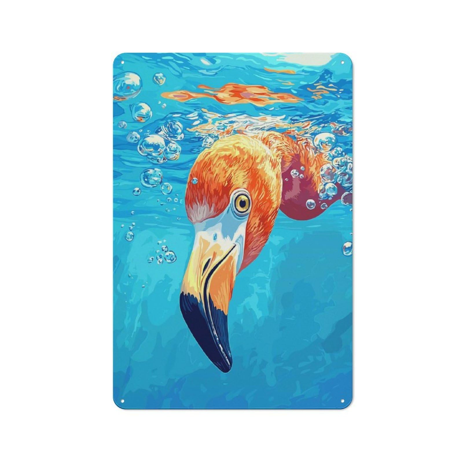 Junmoney Style-3 For Lounge Or Reading Corner, Flamingo Underwater Painting Vintage Metal Sign 30X20cm, For Collectors Decorating Lounges And Reading Corners