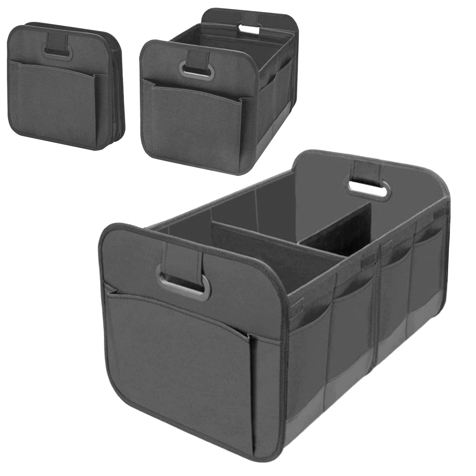 Kofferraum Organizer, 50L Faltbare Aufbewahrungsbox mit 2 Fächern, Stabile Griffe, Rutschfester Boden, Schwarz