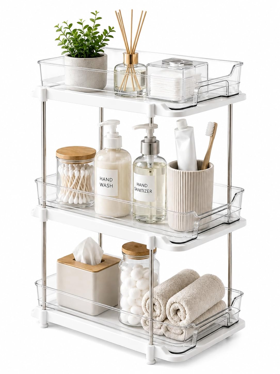 MECHDEL 3-Tier Under Sink Organizer with Pull-Out Sliding Drawers | Multi-Purpose Kitchen & Bathroom Storage Rack | Clear Countertop Organizer for Pantry, Vanity, Cabinet & Cleaning Supplies-image-34
