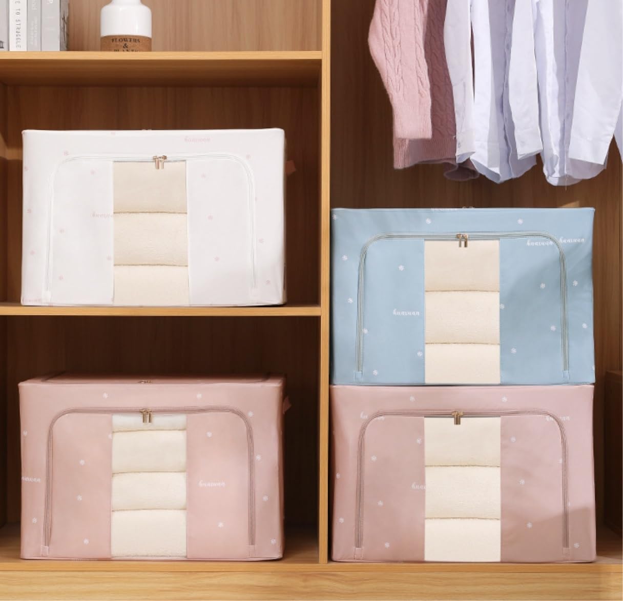 Bolsas Almacenaje Ropa Contenedores De Almacenamiento De Ropa Plegables Bolsas De Almacenamiento De Mantas Contenedores De Edredones Apilables Organizador Armario Para Edredones(C,50*40*33cm)