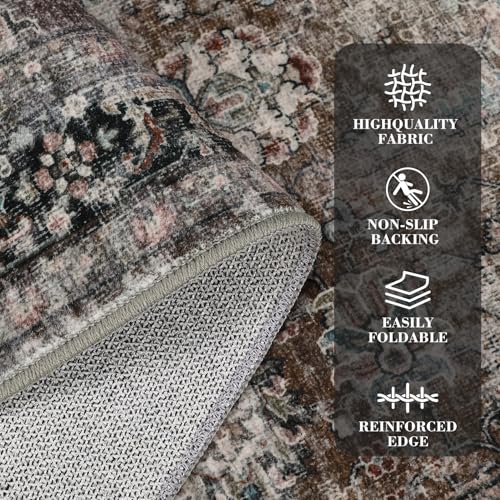 GarveeHome Large Area Rugs 9x12 Vintage Printed Living Room with Non-Slip Backing, Stain-Resistant Oriental Accent Rugs, Washable Farmhouse Low Pile Rugs for Bedroom, Office, Red Green