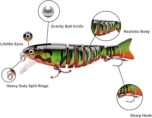 Miniatura 4 de Señuelos de pesca Kit Minnow señuelos Salwater 3D Minnow Pesca Topwater Cebos para Bass Trucha SalAgua Dulce, 7pcs