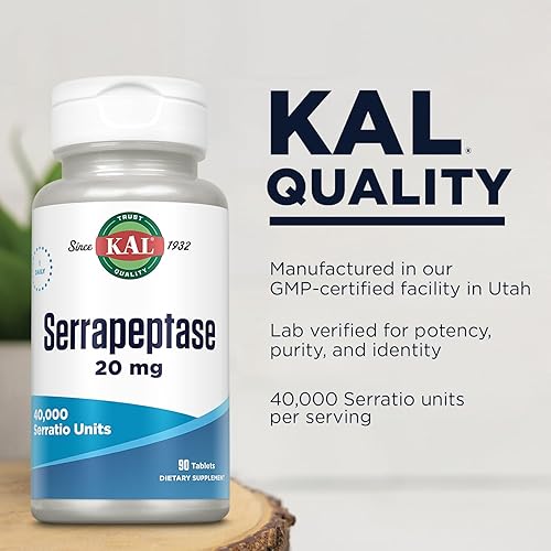 Miniatura 4 de KAL Serrapeptase 20 mg - Enzimas digestivas proteolíticas para apoyo a la salud digestiva - 40,000 unidades de serratio - Recubierto entérico -