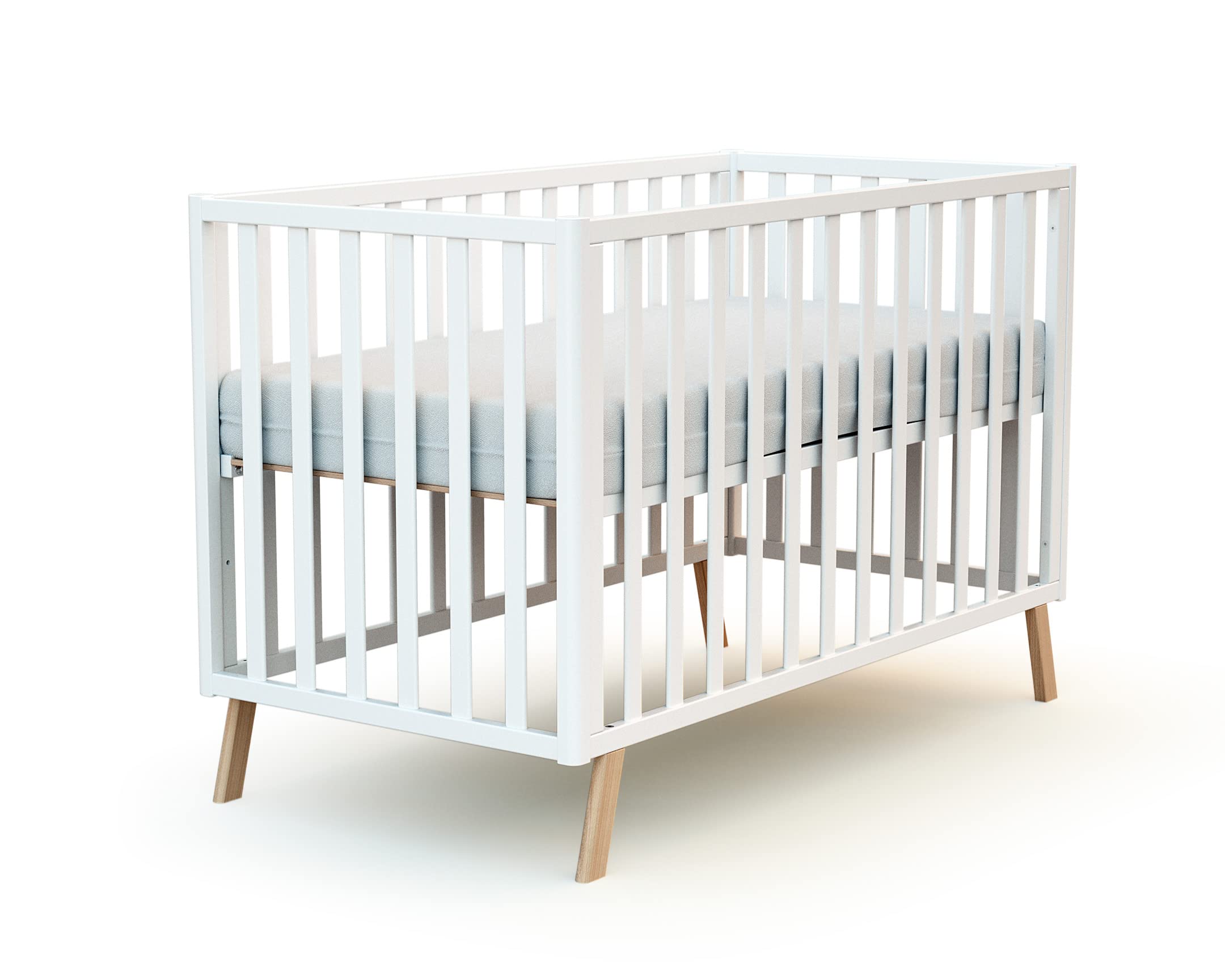 AT4 - Cuna bebé evolutiva CONFORT madera - Blanco - 60 x 120-125,50 x 64 x 81,50 cm