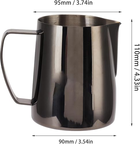 Miniatura 5 de Espumador de leche para café, jarra espumosa, jarra espumosa de acero inoxidable 304, taza de flores para café, espumador de leche, 20.3fl oz, boca