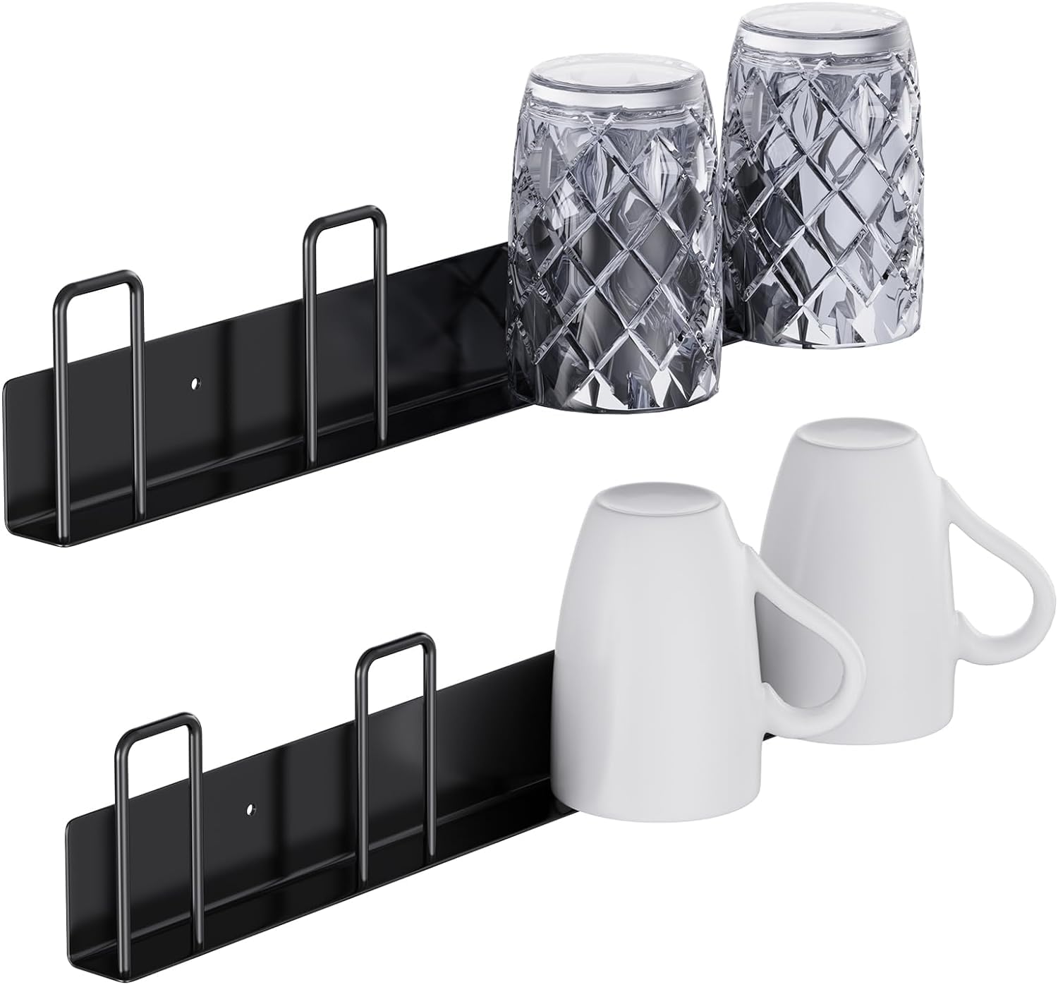 LUCKY-D2 PCS Mug Wall Hooks No Drilling, Wall-Mounted Coffee Mug Holder Adhesive Glass Cup Rack Mug Hanger for Cupboard Storage, Kitchen Organizers, Cabinet Shelf Hanging Utensils (2, Black)