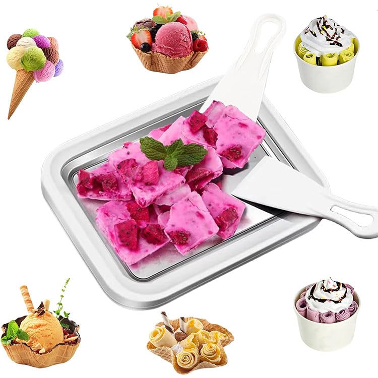 Rolled Ice Cream Maker with 2 Spatulas - Instant Ice Cream Maker Pan for Homemade Sorbet Frozen Yogurt