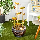 Naturefalls Indoor Outdoor Water Fountain - 20.8” H Metal Leaves Modern Cascading Waterfall Outdoor