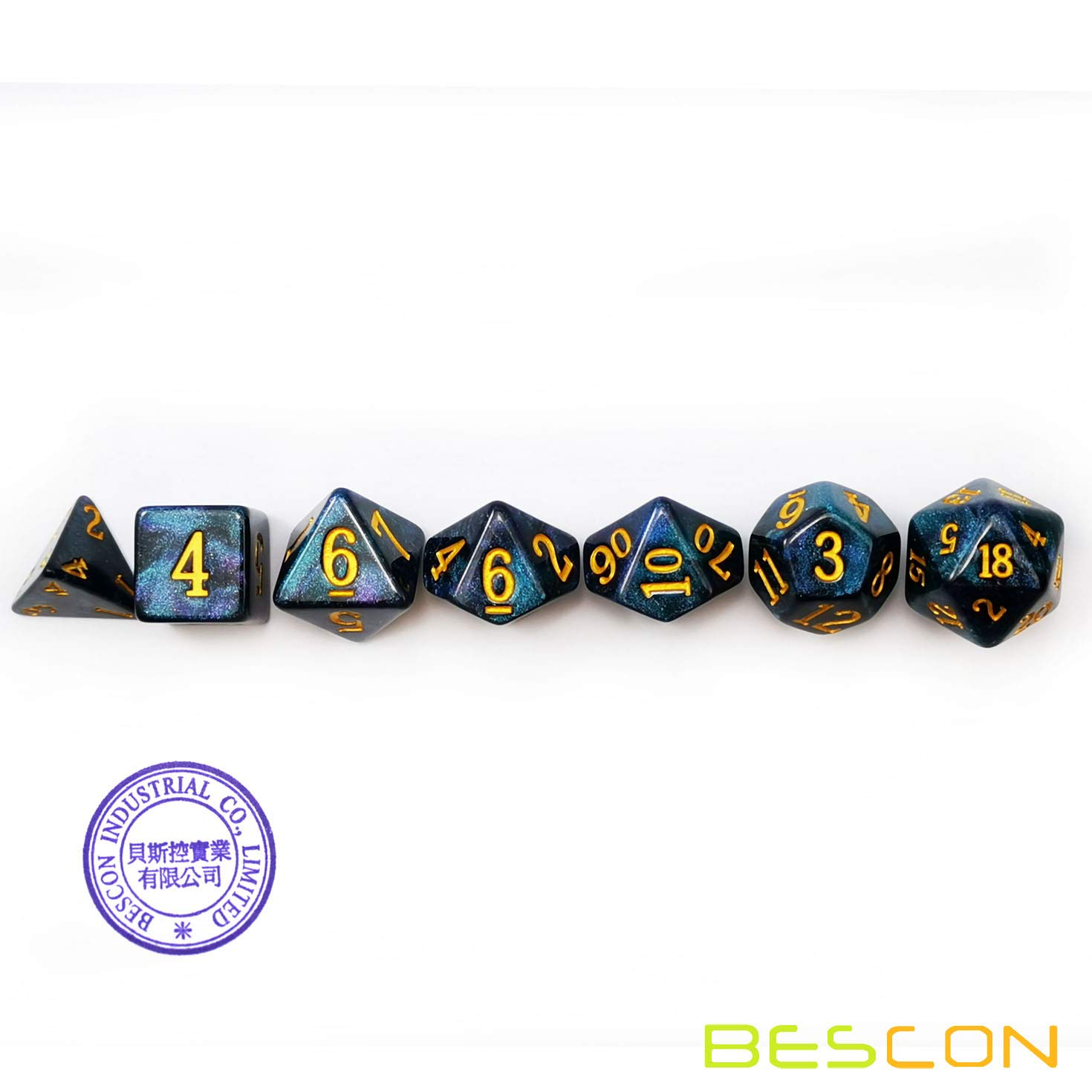 Bescon Starry Night Dice Set Series, 7pcs Polyhedral RPG Dice