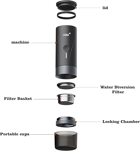 Miniatura 5 de CERA+ Cafetera de café portátil Pro (cesta de 2.008 in) y caja de regalo, máquina de café espresso eléctrica autocalentable para moler café