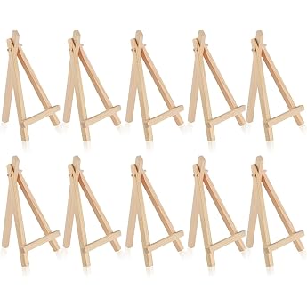 Pack of 10 Mini Easel Wooden Easel Small Table Easel Triangle Foldable Wooden Easels Children Table Decoration for Wedding Birthday Christening Party 15 x 8 cm
