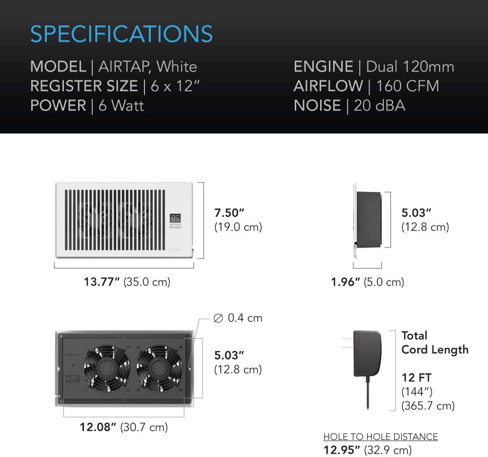 Lоwеѕt Prісе AC Infinity AIRTAP T6, Quiet Register Booster Fan with Thermostat Control. Heating Cooling AC Vent. Fits 6” x 12” Register Holes.