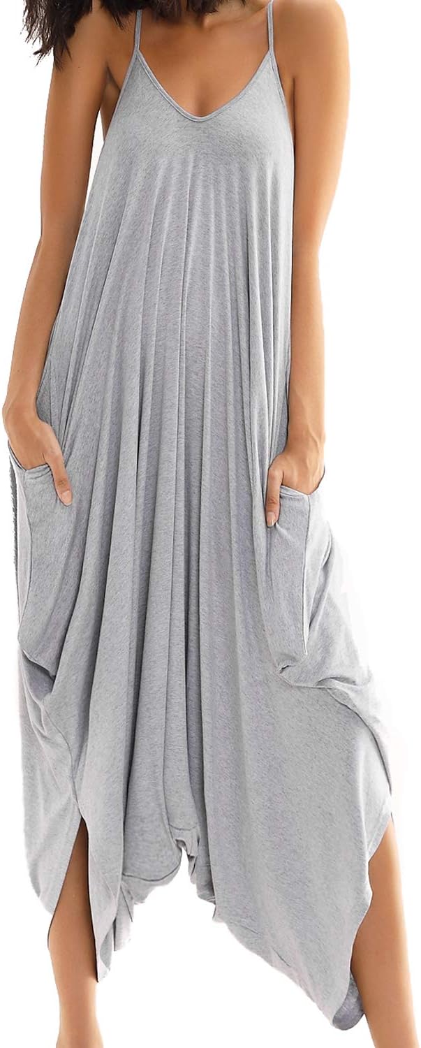 Women's Jumpsuit with Pockets V Neck Spaghetti Strap Plus Size One Piece Harem Rompers