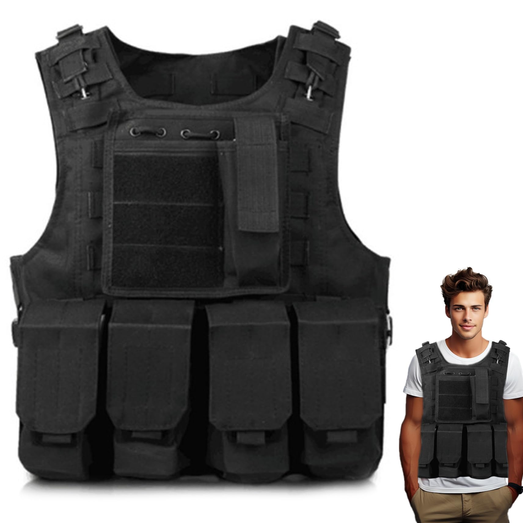 Sicherheitsweste, verstellbare Airsoftweste, leichte Paintballweste, Schnellwechsel-Plattenträgerweste, Komfort-Polizeiweste, multifunktionale Outdoorweste für Zugspiel, Paintballweste, Airsoftwe