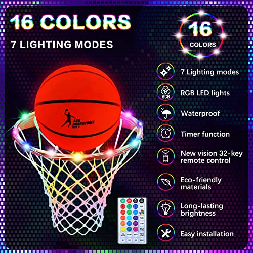 2 Pcs Light Basketball Glow In The Dark Basketball Led Basketball Hoop Lights Remote Control Basketball Rim Lights Waterproof Rim Lights 17 Colors 7 Lighting Modes For Boys Gift Age 12(Number 6) #TOP3