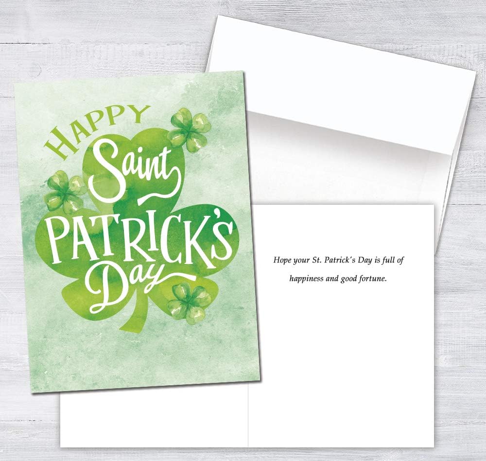 25 St. Patrick's Day Cards - Fun Watercolor Design - 26 White Envelopes - FSC Mix