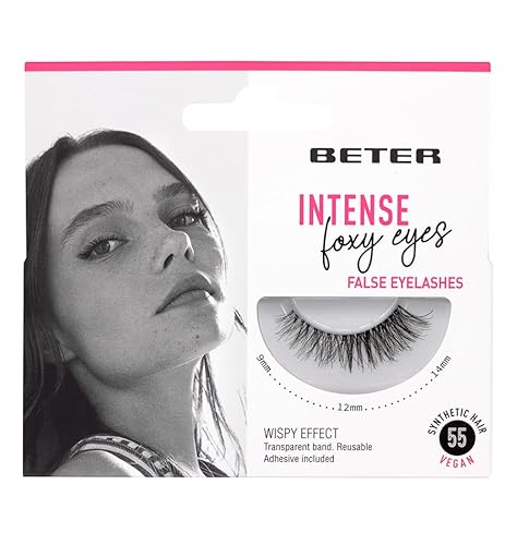 Beter Extensions de cils artificiels #55 Foxy Eyes, avec colle, végétaliens et réutilisables, cheveux synthétiques avec ruban transparent pour un look naturel, maquillage des yeux