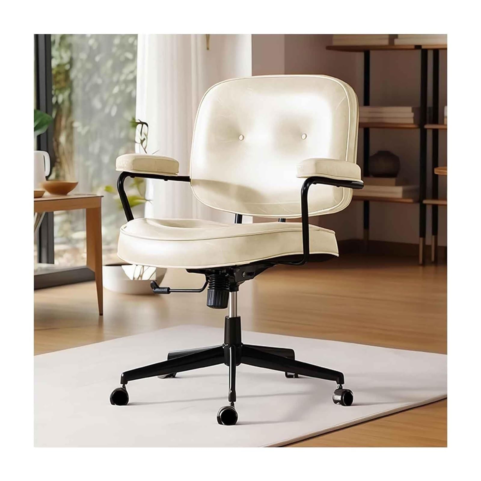 HTTGDGDH 360° Swivel Adjustable Leather Office Chair With Ergonomic Back & Armrests Height-Adjustable Task Chair For Home & Office,Beige-Height 82-90CM