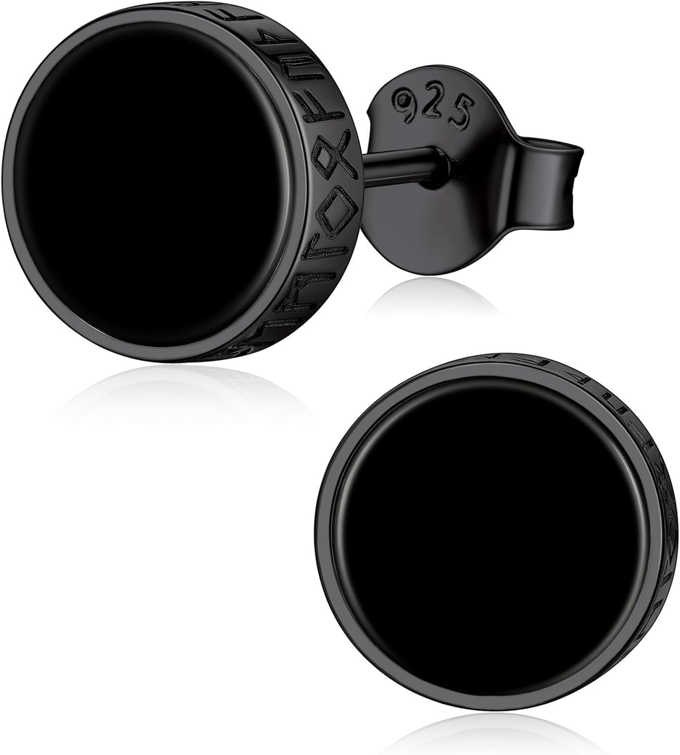 ChicSilver 925 Sterling Silver Viking Rune Natural Black Onyx Stud Earrings For Women Men