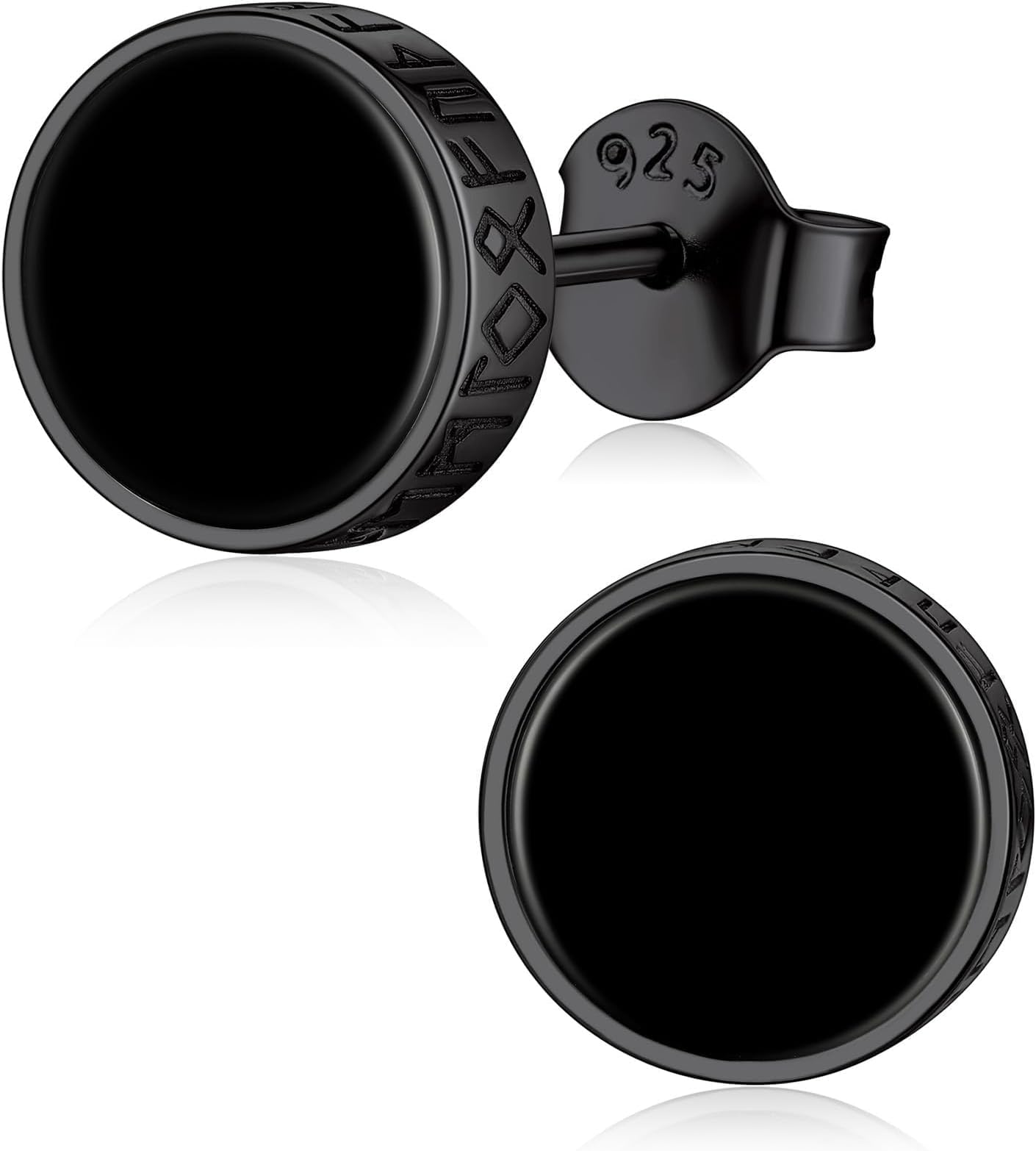 925 Sterling Silver Viking Rune Natural Black Onyx Stud Earrings For Women Men, 8 inches * 9 inches, Sterling Silver Black Onyx, black onyx