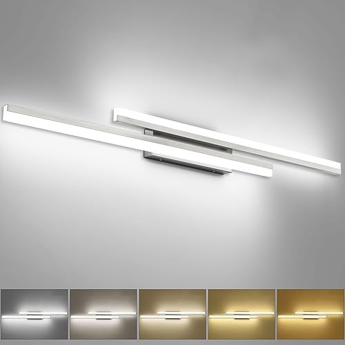 Vista 39 de PRESDE Barra de luz LED de tocador de 32 pulgadas, accesorios de iluminación de baño de níquel cepillado, iluminación moderna sobre espejo 5CCT