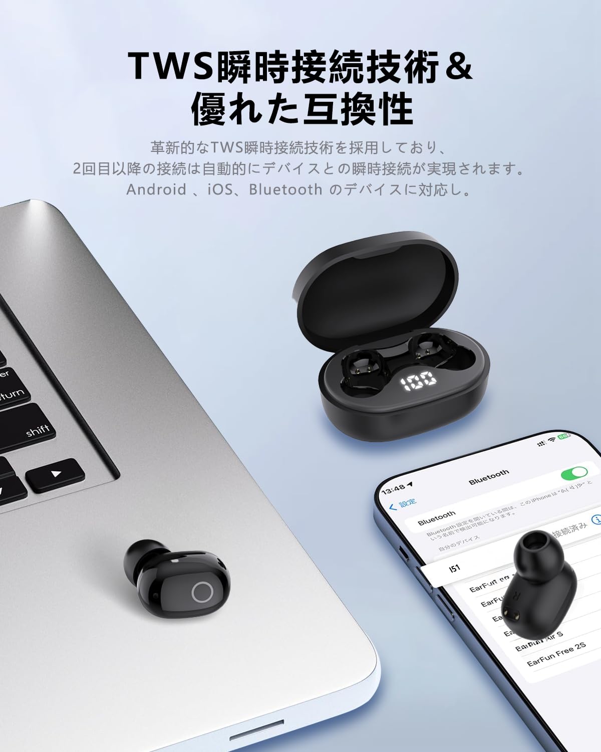 Amazon.co.jp: Bluetoothイヤホン ワイヤレスイヤホン 2つのシリコン