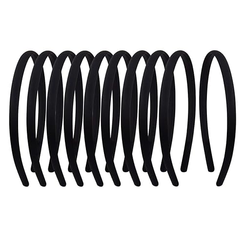 20 diademas de satén cubiertas de tela para mujer, bandas de cinta negra de 0.4 in de ancho, diademas negras para niñas, diademas finas y duras,