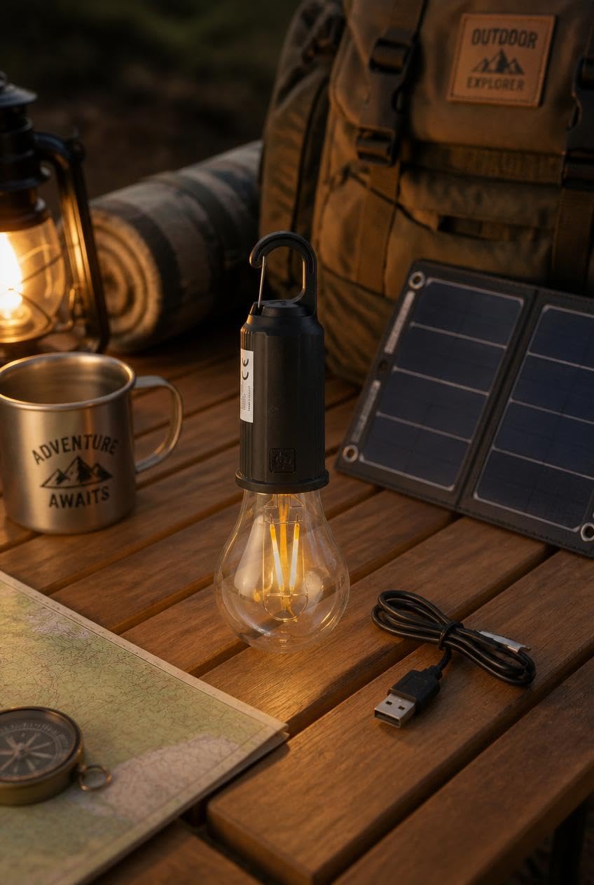 Busstier Type C Şarjlı Kamp Lambası Solar Şarj Destekli Taşınabilir LED Kamp Ampulü Sıcak Işık Modlu Askılı Acil Durum Çadır Lambası Outdoor Gece Lambası