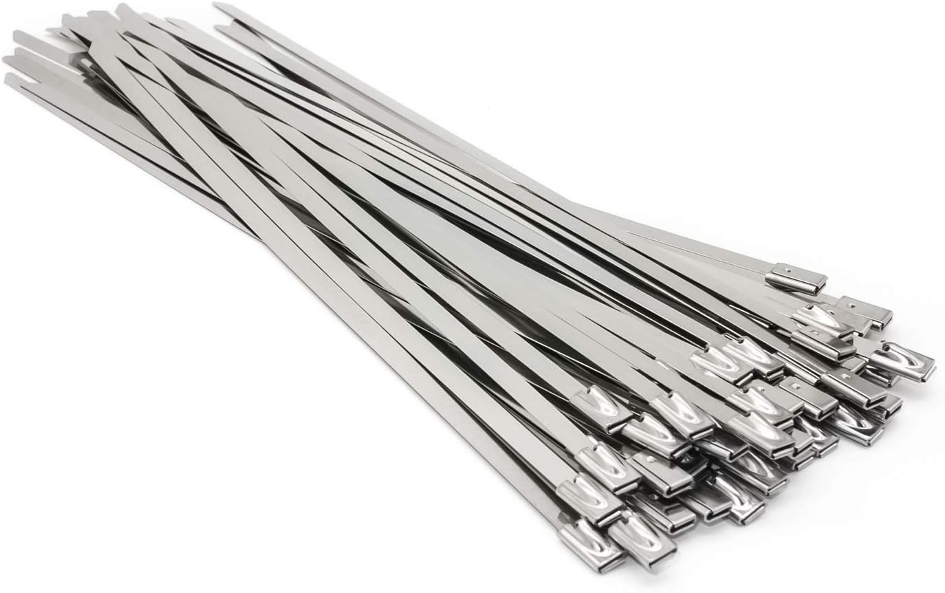 Width 0.3 Inch Stainless Steel Cable Zip Ties Self-Locking Heavy Duty Metal Ties 10pcs (39.4 Inch)
