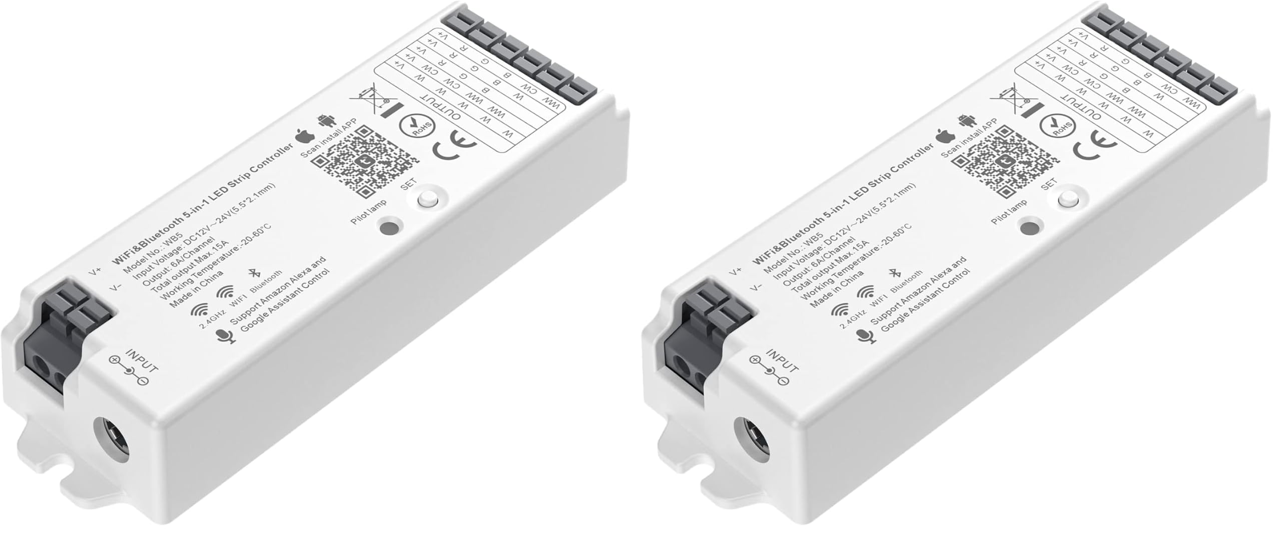 BTF-LIGHTING WB5 2.4GHz WiFi LED Controller for Dim/CCT/RGB/RGBW/RGBCCT LED (Pack of 2)