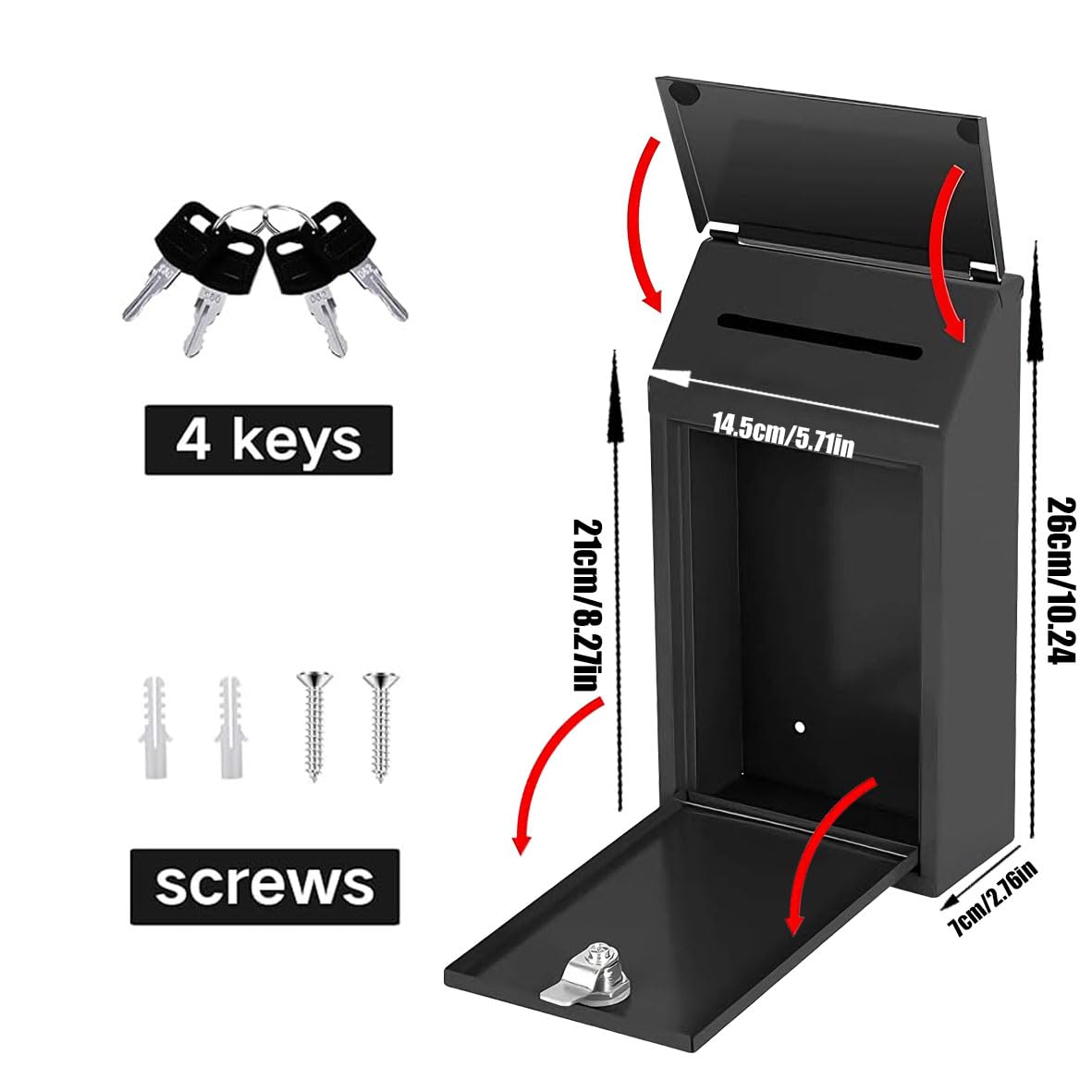 Box Money Collection - Caja de donación de metal con cerradura para montaje en pared, buzón preperforado, papeleta de entrega para el hogar, oficina, al aire libre, soporte de autoservicio
