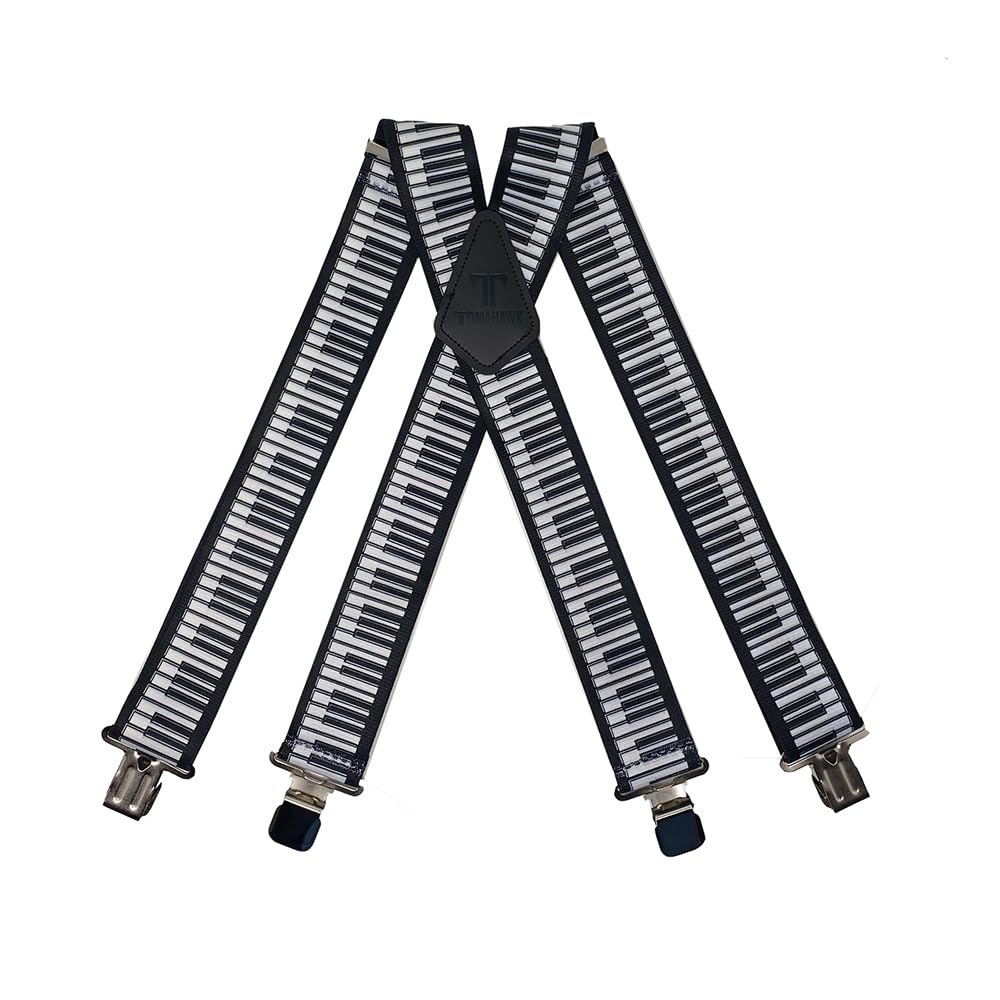Tomahawk Heavy Duty Braces, Adjustable, Unisex Suspenders, Strong Clasp (Piano Black Background)