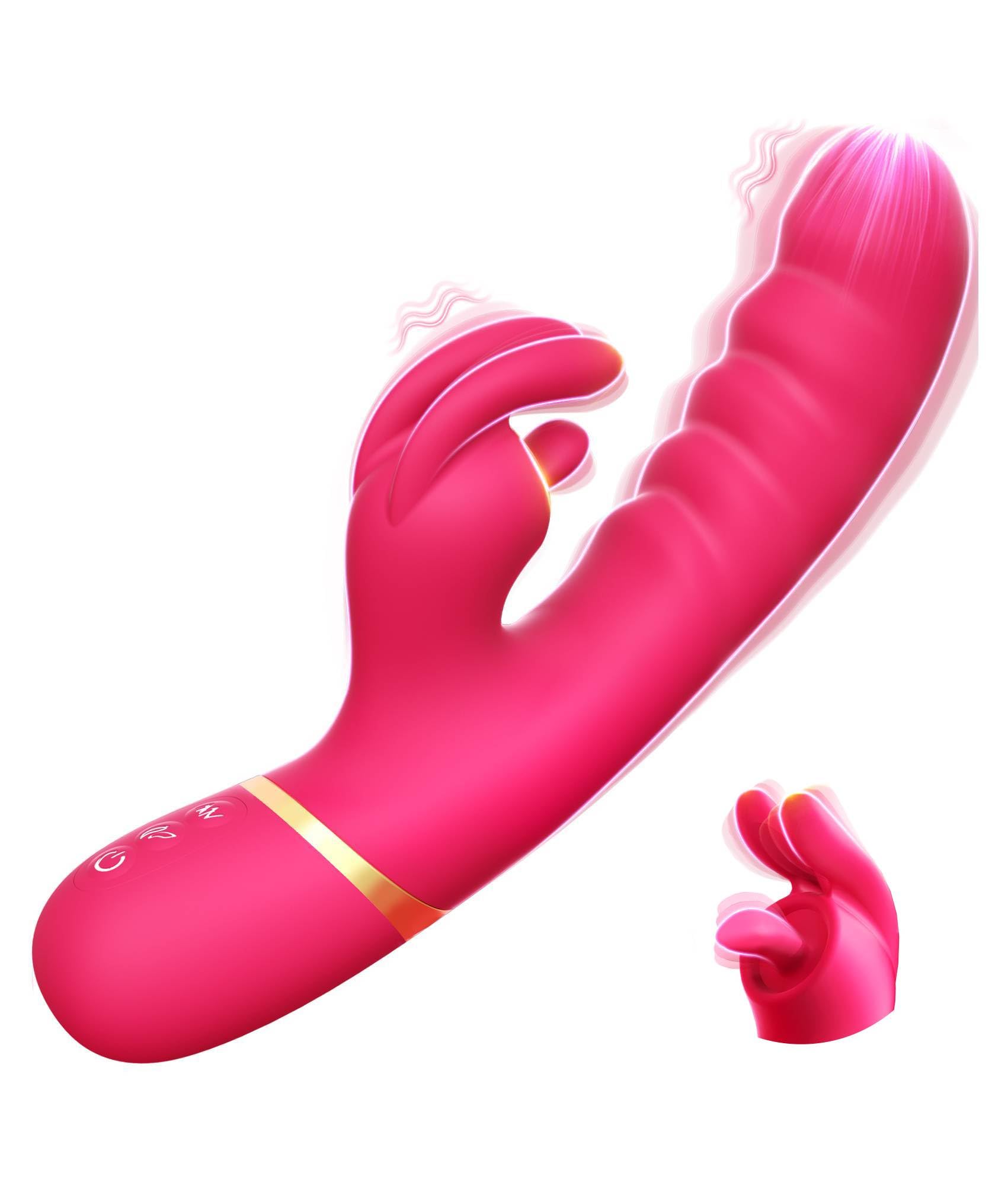 Rabbit Vibromasseurs Feminin, Sextoyse Femme Clitoridienne 12 Modes de Vibration, Tige Épaisse en Silicone Gode Vibro-masseur Sex Toys, Gode Femme Sex Vibrateures Jouet Adulte 23cm Dildo, +APP