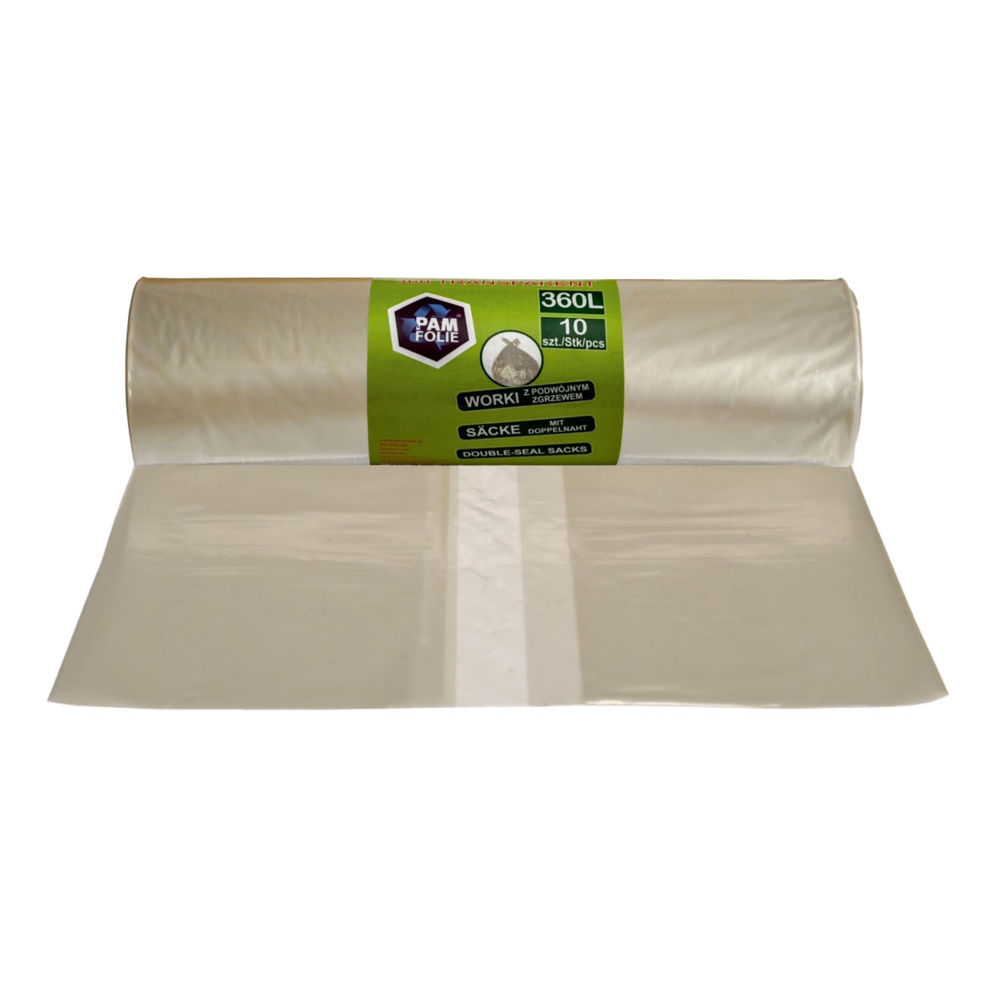Sacchi della spazzatura 360 l, 10 pezzi, XXL, grandi, forti, spessi, 120 x 150 cm, 35 µm, universali, trasparenti, sacchetti per rifiuti da costruzione, in polistirolo