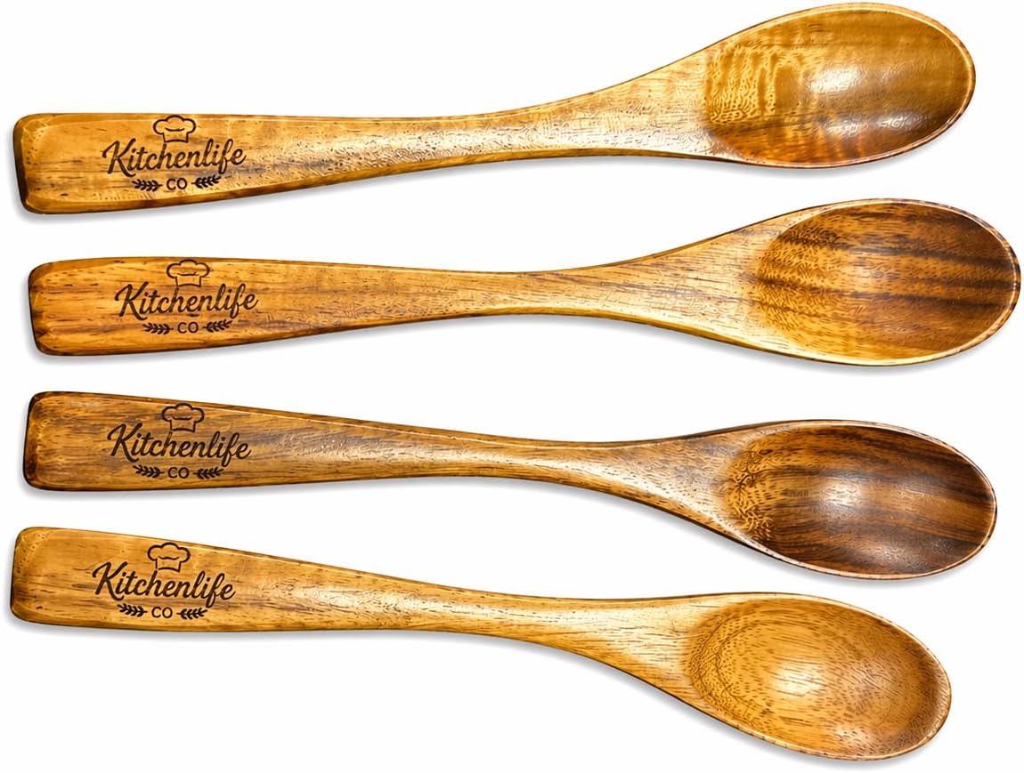 Natural Teak Wood Utensil Set for Cooking 20 Piece Set, with Holder, Spatulas, Ladle, Slotted Spoon, Spoon Rest, and Metal Hanging Hooks