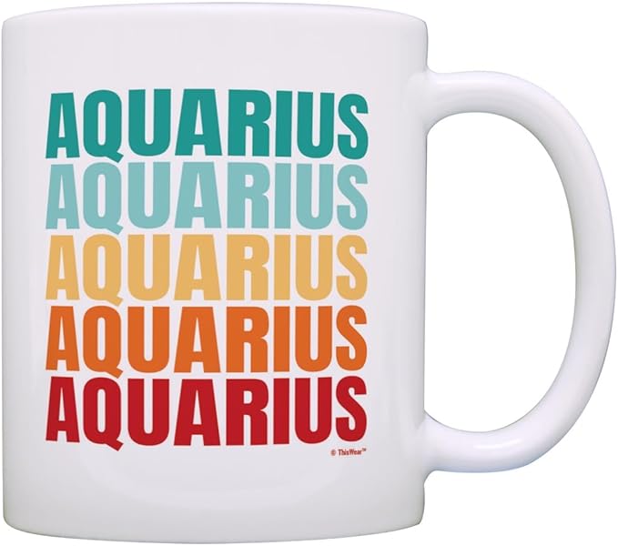 ThisWear Aquarius New Age Gifts For Women Retro Text Aquarius Word Art Zodiac Sign 11oz Ceramic Coffee Mug with Handle