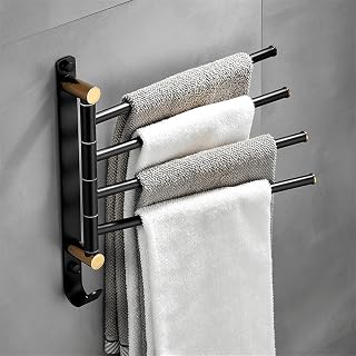 Hand Towel Bar Rack, Bathroom Towel Holder, All-Copper Bathroom Hotel/Home Bathroom Storage Towel Rack, Brushed Gold Rotating Towel Bar, Bathroom Drying Rack Multi-Rod Hanger (Color : Black