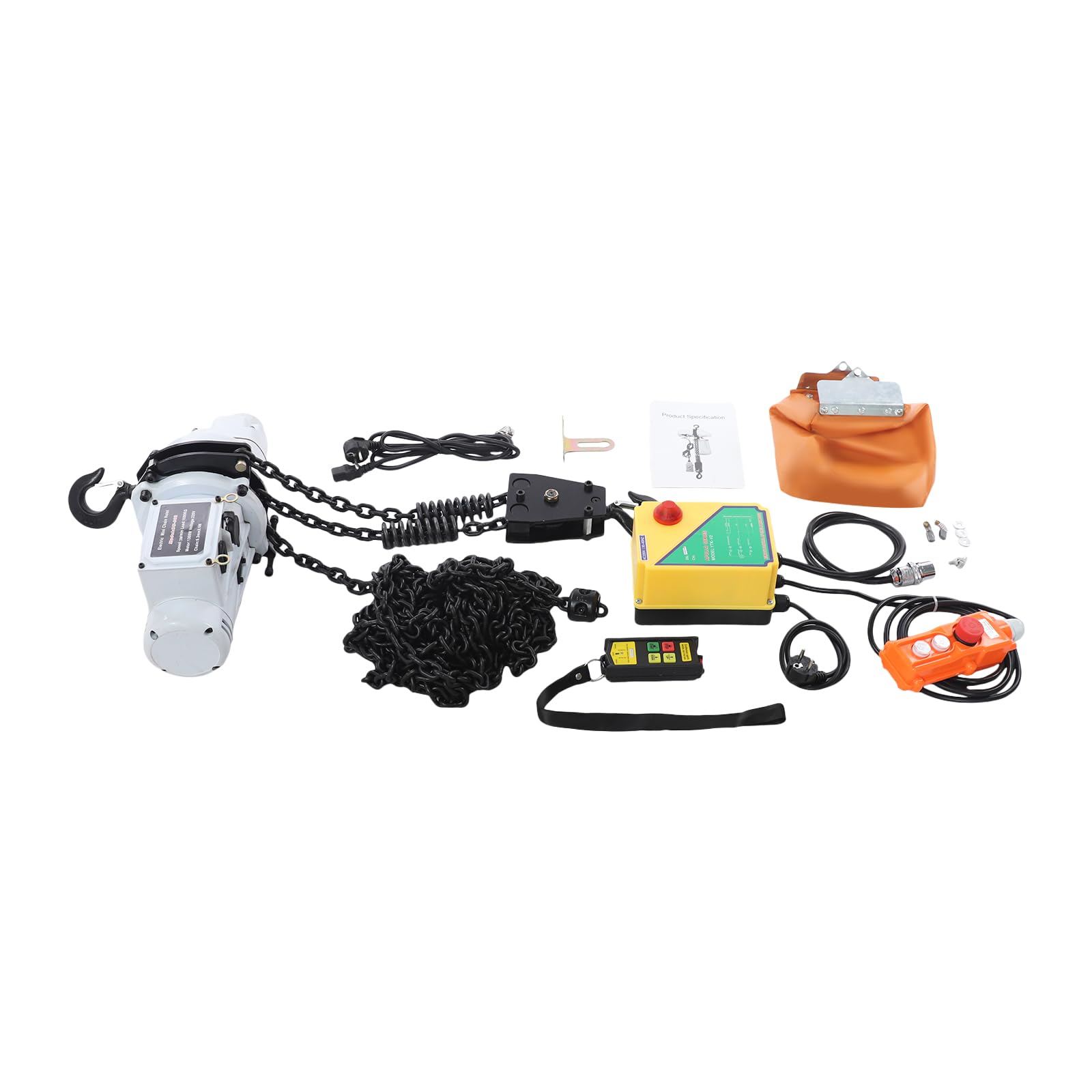 Paranco a catena, 1000 kg, cavo elettrico 1300 W, altezza di sollevamento 6 m, telecomando senza fili, protezione IP40, per officina e industria (bianco, arancione)