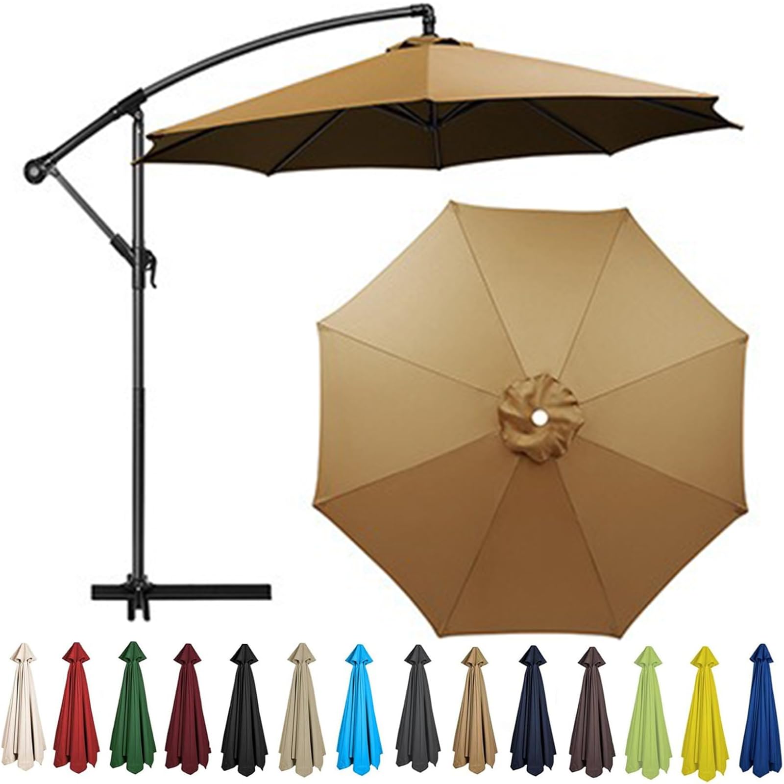 Replacement Parasol Canopy 2m-4m - Waterproof Garden Umbrella Replacement Cover for 6/8 Arm Frames - UV Protective Outdoor Fabric Fits Cantilever & Patio Umbrellas (Khaki,6 Ribs-2.5m(8.2ft))
